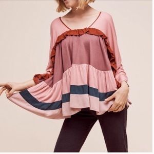 Anthropologie Meadow Rue Ruffle Tiered Color Block Flowy Blouse Top Medium